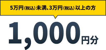 5万円（税込）未満、3万円（税込）以上の方 1,000円分