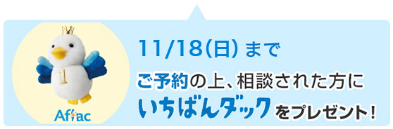 11/18（日）までご予約の上、相談された方にいちばんダックをプレゼント！