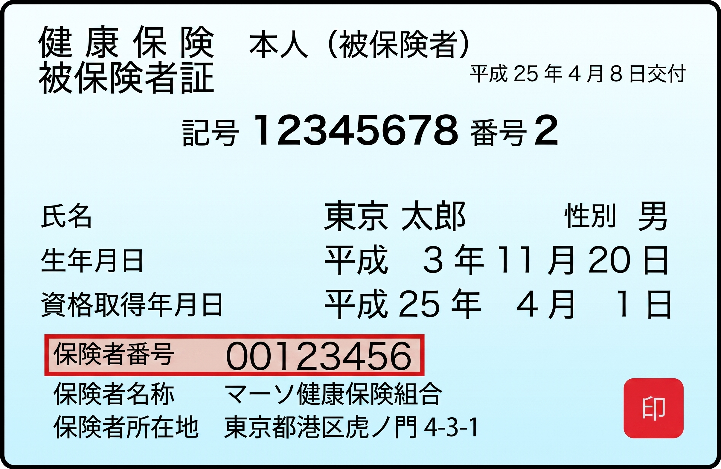 健康保険証（保険者番号の場所）
